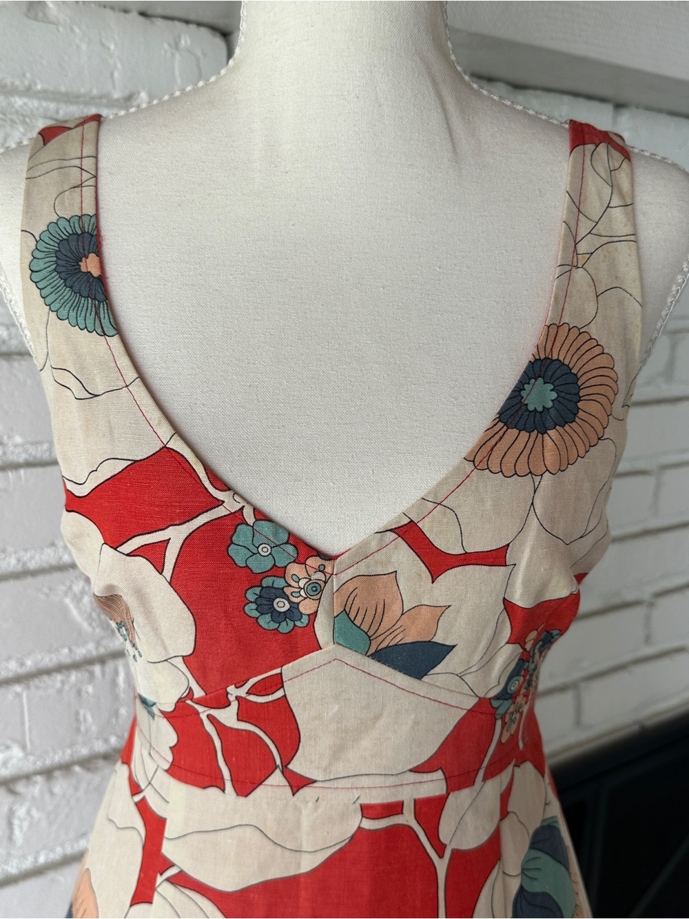 Vintage Nanette Lepore Silk Linen Bold Floral Midi Dress Retro 70s - Size 6 - Picture 2 of 9